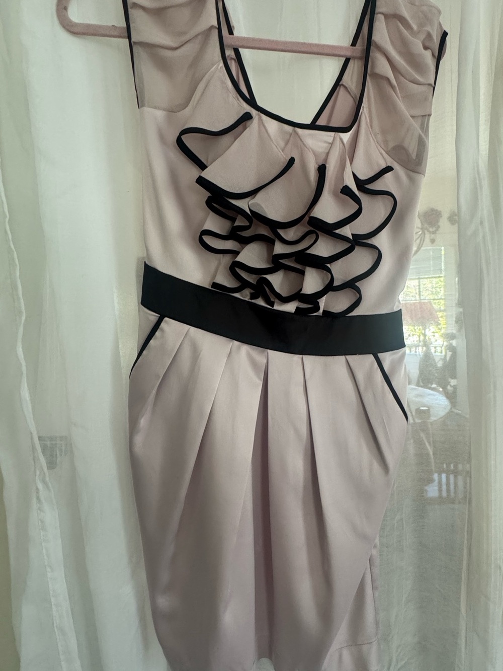 Lipsy Blush Satin Mini Dress with Black Trim